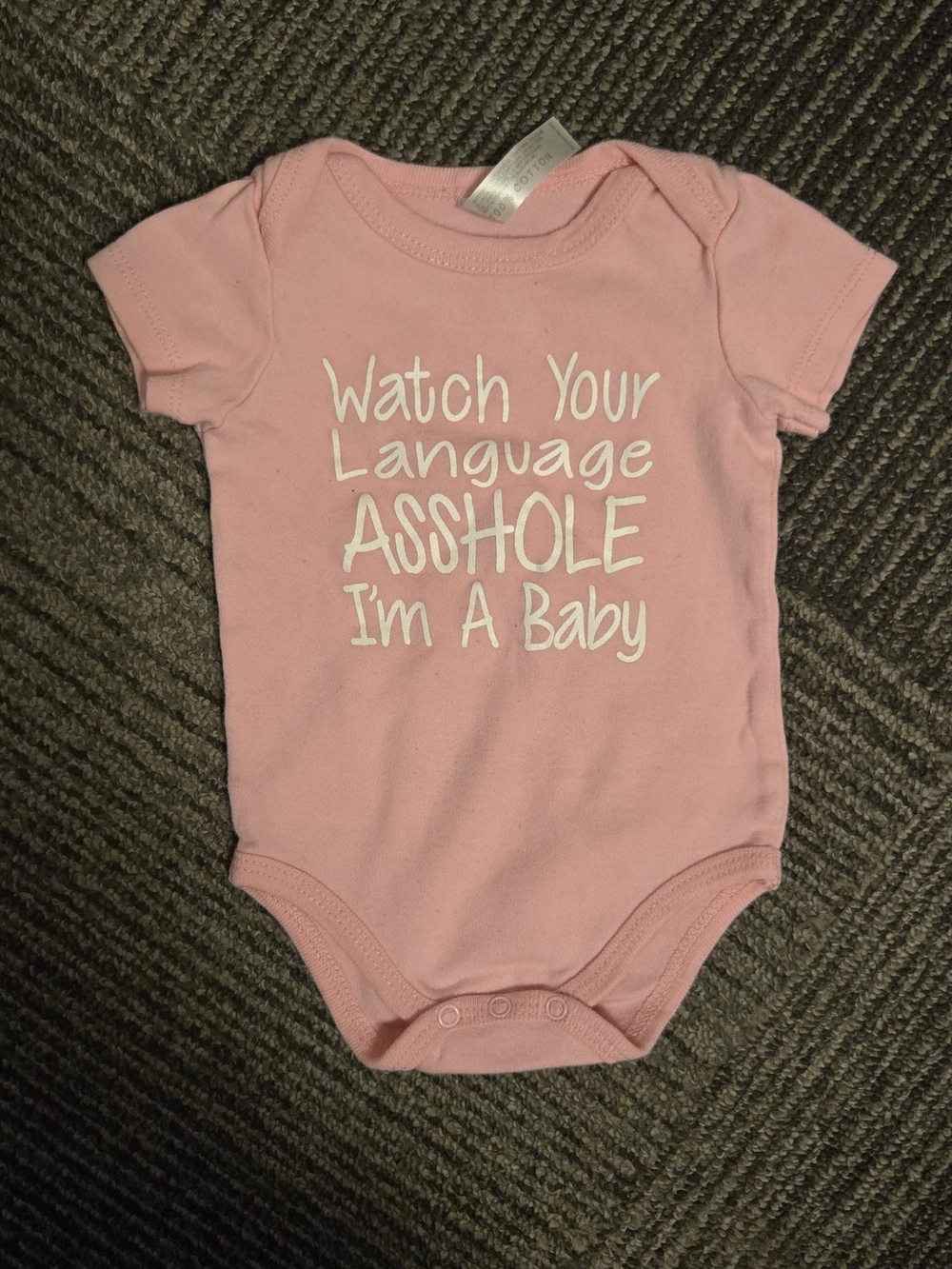 Essentials Pink Baby Graphic Onesie with White Text